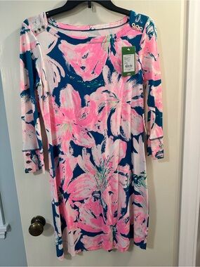 Lilly Pulitzer Navy, Pink & White Floral Long-Sleeve Shift Dress